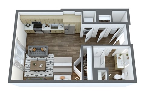 Floor plan for studio, 1 bath, 504 sqft